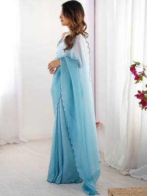 Blue  chiffon designer saree 3