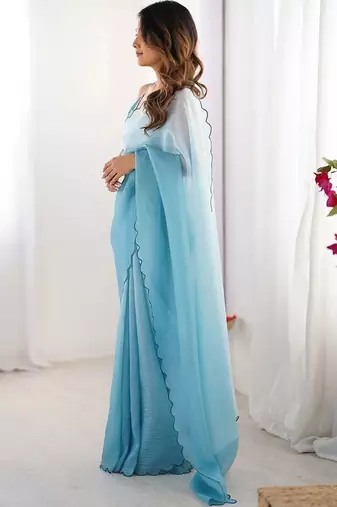 Blue  chiffon designer saree