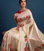 Cream floral printed saree