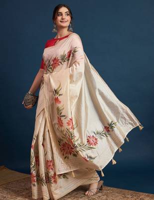 Cream floral printed saree 2