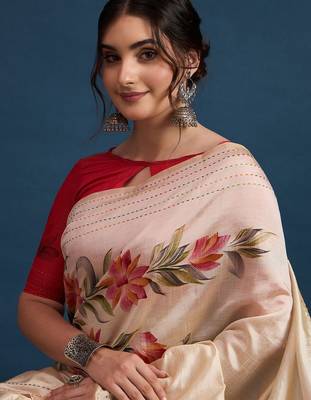 Cream floral printed saree 4