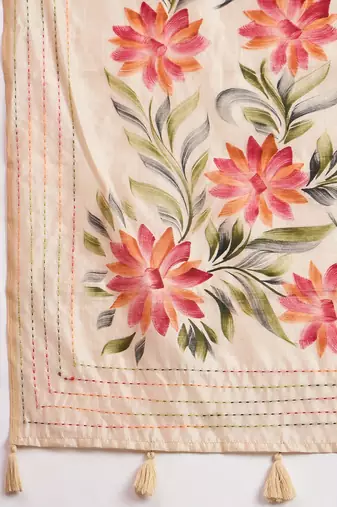 Cream floral printed saree