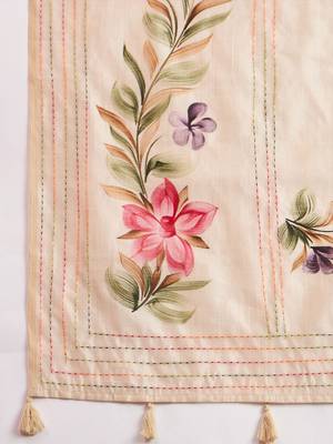 Cream adults-women floral printed with embroidered border saree with unstitched blouse 5