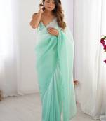 Sea green  chiffon designer saree