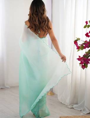 Sea green  chiffon designer saree 2