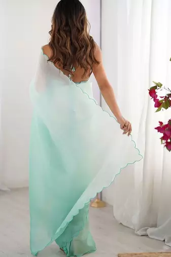 Sea green  chiffon designer saree