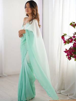 Sea green  chiffon designer saree 3