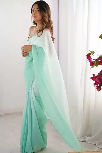 Sea green  chiffon designer saree