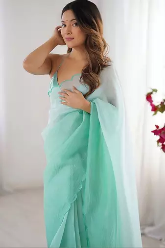 Sea green  chiffon designer saree