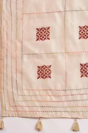 Cream printed party wear saree with unstitched blouse