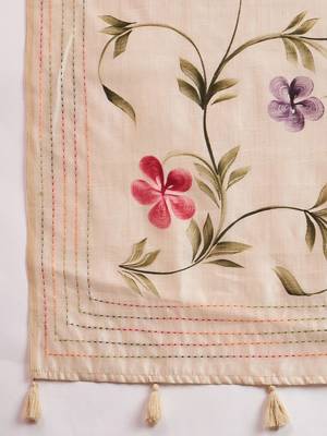 Cream floral printed with embroidered border saree with unstitched blouse 5