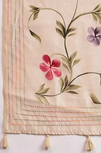 Cream floral printed with embroidered border saree with unstitched blouse