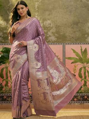 Lavender woven design banarasi sarees 1