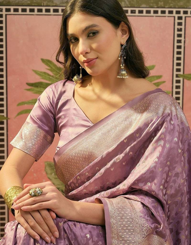 Lavender woven design banarasi sarees