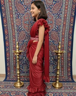 Maroon girls ready to wear sarees 1