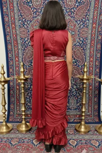 Maroon girls ready to wear sarees
