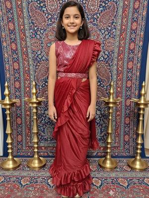 Maroon girls ready to wear sarees 4