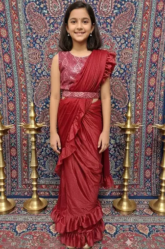 Maroon girls ready to wear sarees