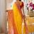 Yellow bandhani printed lace border sarees with contrast blouse piece