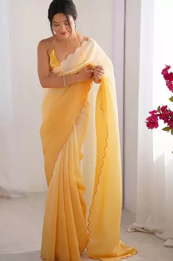 Yellow  chiffon designer saree