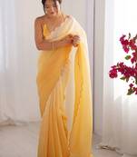 Yellow  chiffon designer saree