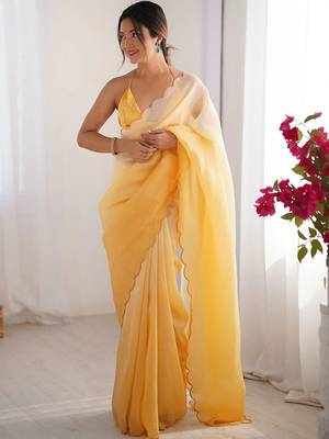 Yellow  chiffon designer saree 2