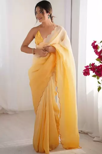 Yellow  chiffon designer saree