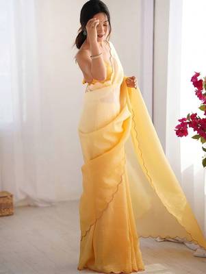 Yellow  chiffon designer saree 3