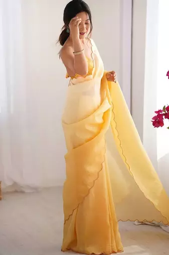 Yellow  chiffon designer saree