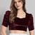 Maroon solid velvet square neck with v-shaped ruched puff sleeves blouse