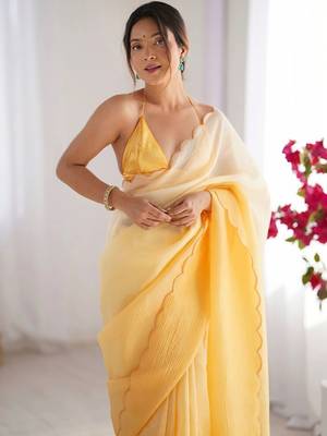 Yellow  chiffon designer saree 4