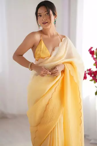 Yellow  chiffon designer saree