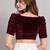 Maroon solid velvet square neck with v-shaped ruched puff sleeves blouse