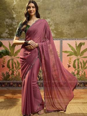 Pink embellished saree with blouse piece 1