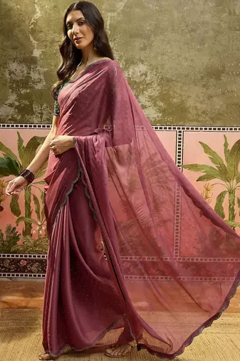 Pink embellished saree with blouse piece