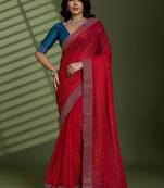 Magenta beads stones silk chiffon party sarees