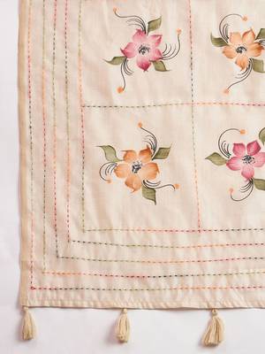 Cream floral kantha work tissue silk saree with unstitched blouse 5