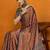 Orange women rust satin  block printed saree with blouse piece