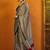 Beige striped printed satin block print saree