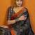Black block printed satin saree with blouse