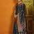 Black block printed satin saree with blouse