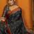 Black block printed satin saree with blouse