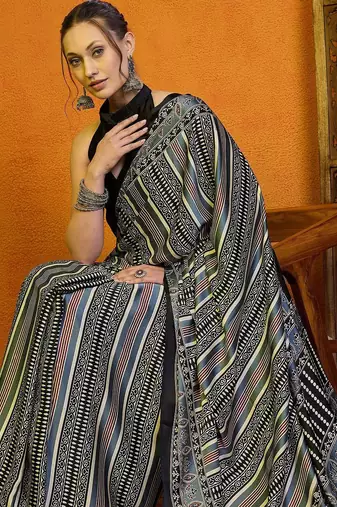 Grey ethnic motifs printed saree