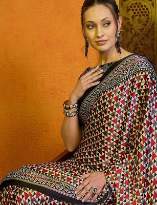 Red printed block print saree with blouse 1
