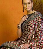 Red printed block print saree with blouse