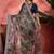 Blue lustrous floral printed embroidered silk saree with blouse