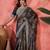 Blue lustrous floral printed embroidered silk saree with blouse