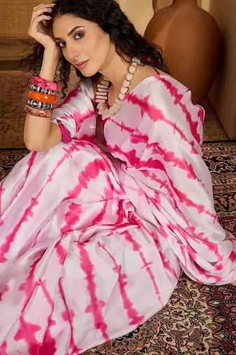 White tie and dye printed saree
