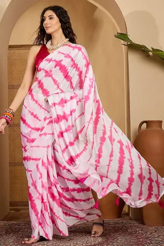 White tie and dye printed saree