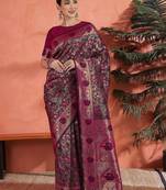 Pink ethnic motifs woven design zari saree